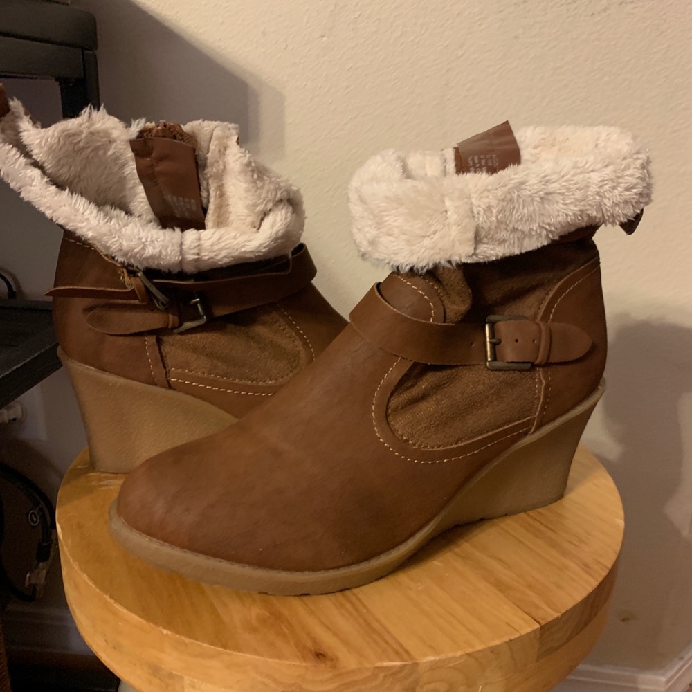 Brown suede wedge boots